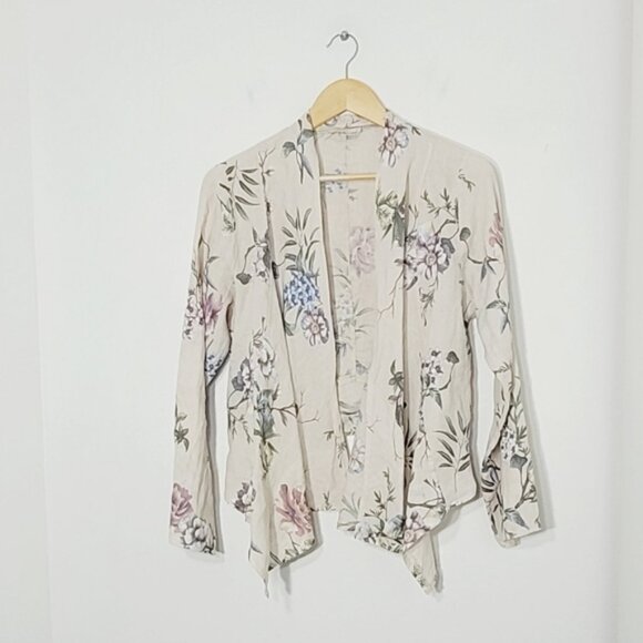 Jackets & Blazers - Bellambra Floral 100% Linen Open Cardigan Italy Lightweight Adjustable Sides L